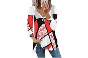 YESUNPXS Irregular Striped Geometric Printed Long Sleeve for Womens Zipper V- Neck Blouse Casual Shirts Tops Pullover Sweatshirts