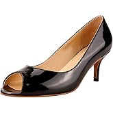 Lutalica W Women's Classic Open Toe Low Kitten Heel Sandals Slip On Medium Heel Peep Toe Dress Pumps
