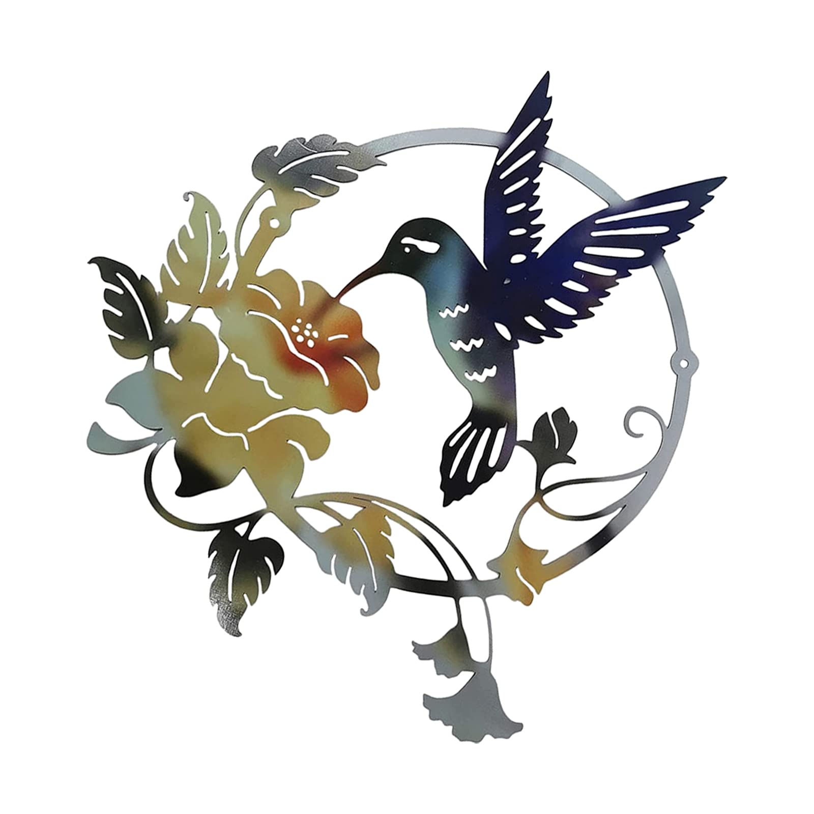 RSTYS Round Metal Birds Wall Art Decor,11.8inch Wall Silhouette Hanging Decor ,Outdoor Metal Wall Art Circles for Living Room Home Bedroom Office, yellow