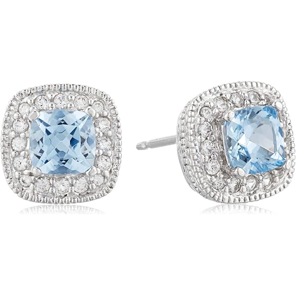 Pendientes Plata Con Circonitas Y Piedra Azul - Girbes Joyas