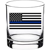 Rogue River Tactical Thin Blue Line Old Fashioned Whiskey Glass Drinking Cup Gift For Police Officer Law Enforcement