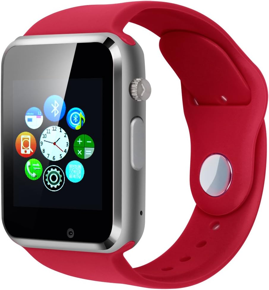 Yongkaida Smart Watch Bluetooth Smart Watch with Touch Screen SIM Card and TF Card Camera Support Pedometer for Android IOS Compatible with Smartphones Red
