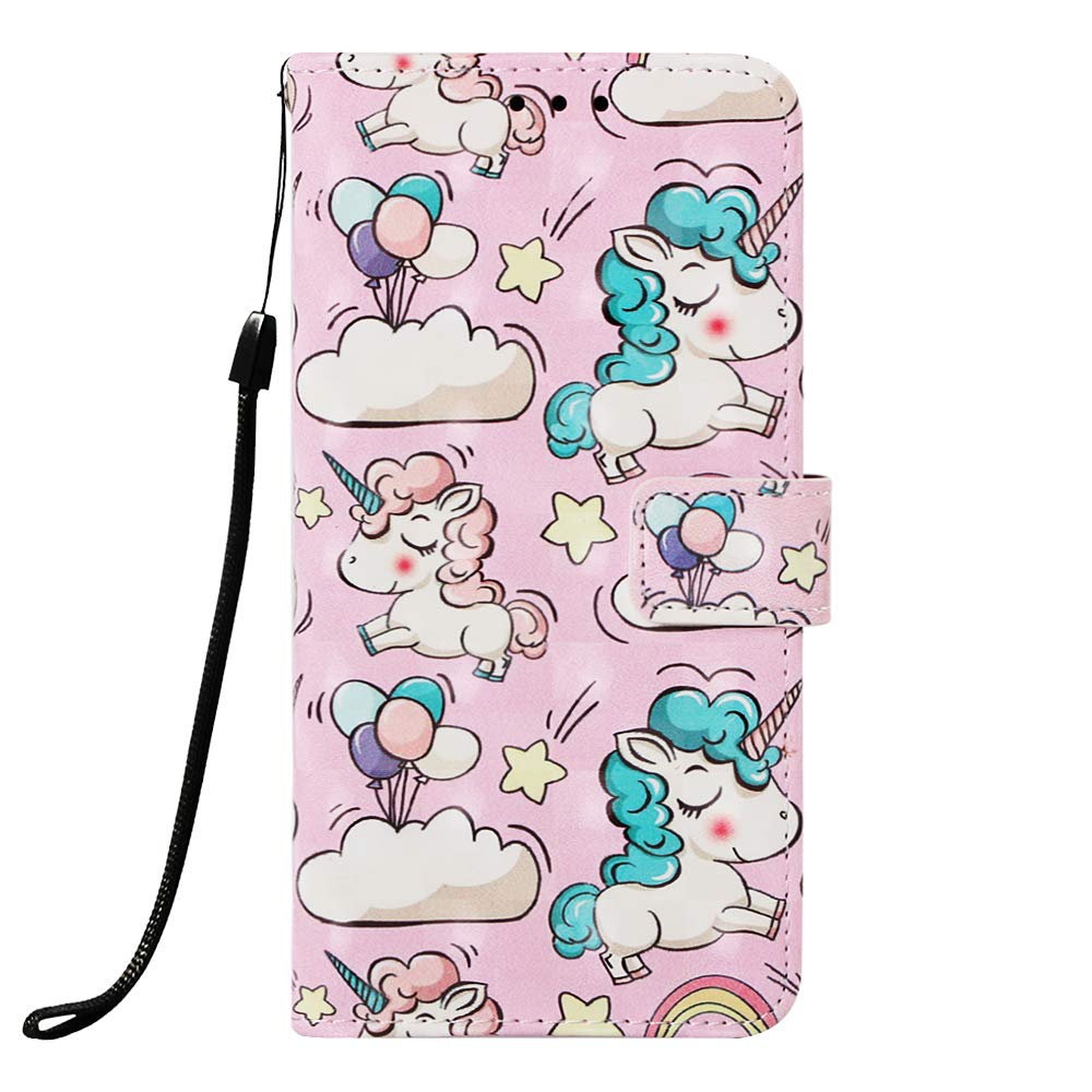 Thoankj Samsung Galaxy A12 / M12 Case Flip 3D Premium Soft Leather Shockproof Wallet Cover with Magnetic Stand Card Holder ID Slot Folio TPU Bumper Protective Phone Case for Samsung A12 / M12 Unicorn