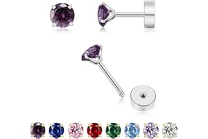 3MM Tiny CZ Stud Flat Back Earrings for Women Men,Dainty Small Screw Back Silver Stud Earrings Hypoallergenic Flatback Cartil