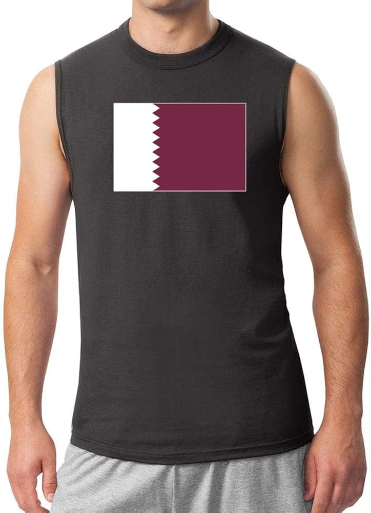Idakoos Qatar Flag Rectangular Sleeveless TShirt at Amazon Men’s