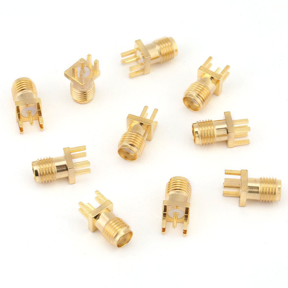 10pcs SMA Female Jack Solder Attachment, Durable Brass SMA Female Bases Multi-purpose PCB Mount Plug for Wireless Devices
