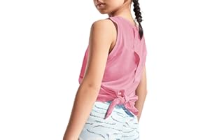 Haloumoning Girls Athletic Tank Tops Open Tie Back Sleeveless Workout Running Tennis Sports Shirts 5-14Years