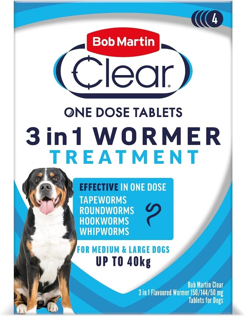 Bob Martin Clear 3-in-1 Wormer for Dogs (4 Tablets) Small to 40kg