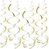 30 pcs Gold Hanging Swirl Decorations Swirls Party Decorations Plastic Party Streamer for Ceiling, 26"