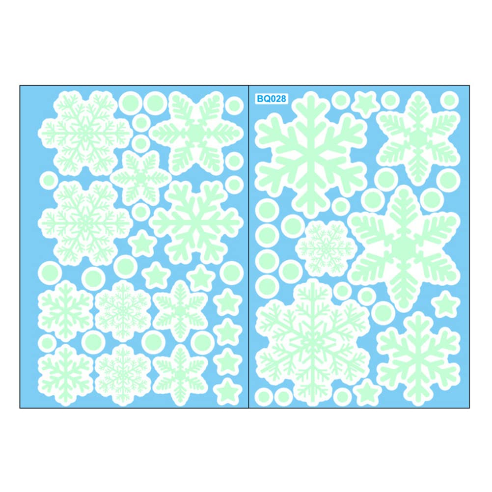 Yumoo Glow in The Dark Snowflake Window Stickers, Luminous PVC Xmas Decals, Safe, Waterproof, For Kids, Christmas Window Display, Home Decor, Party Decor