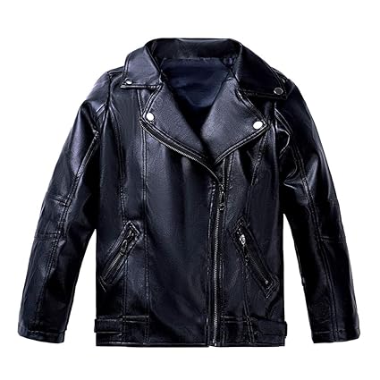 TLAENSON Kunstlederjacke Jungen Frühling Herbst Biker Ledermantel mit Reißverschlusstaschen