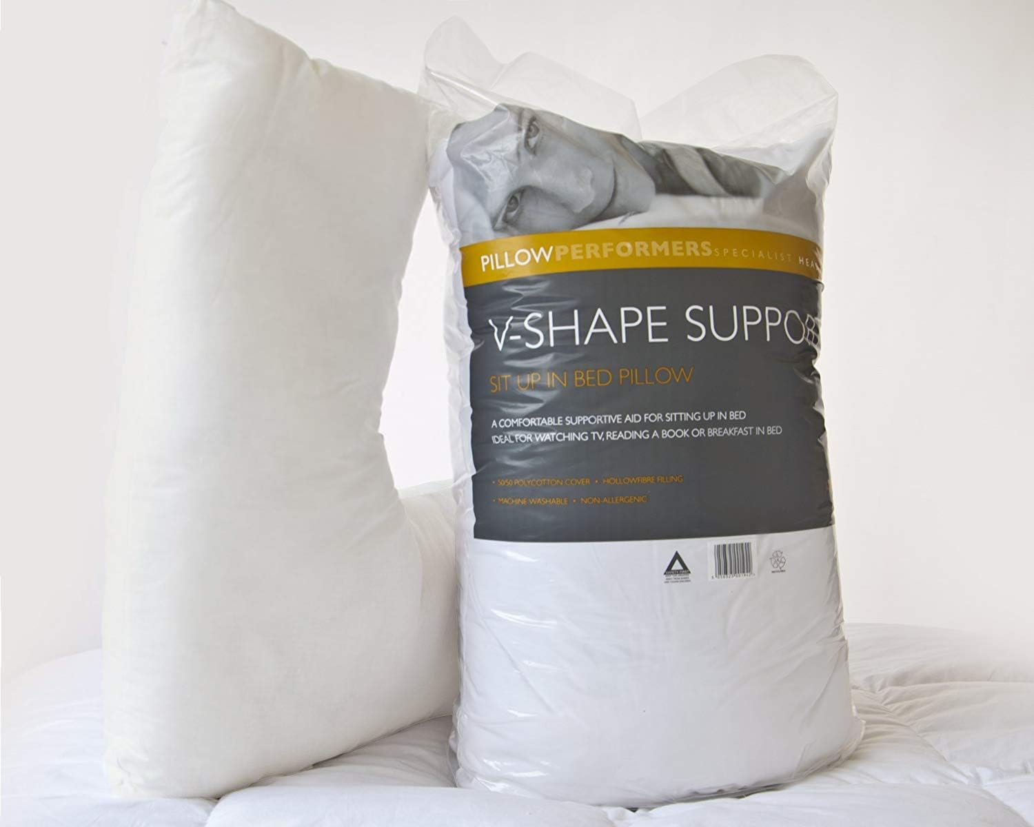 Orginal Sleep Company Orthopaedic V Shaped Support Pillow with Cream Pillowcase - Made in Britain