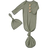 Newborn Baby Boys Girls Knotted Gown Hat Set Soft Bamboo Viscose Infant Sleeper Baby Sleep Gown with Mittens