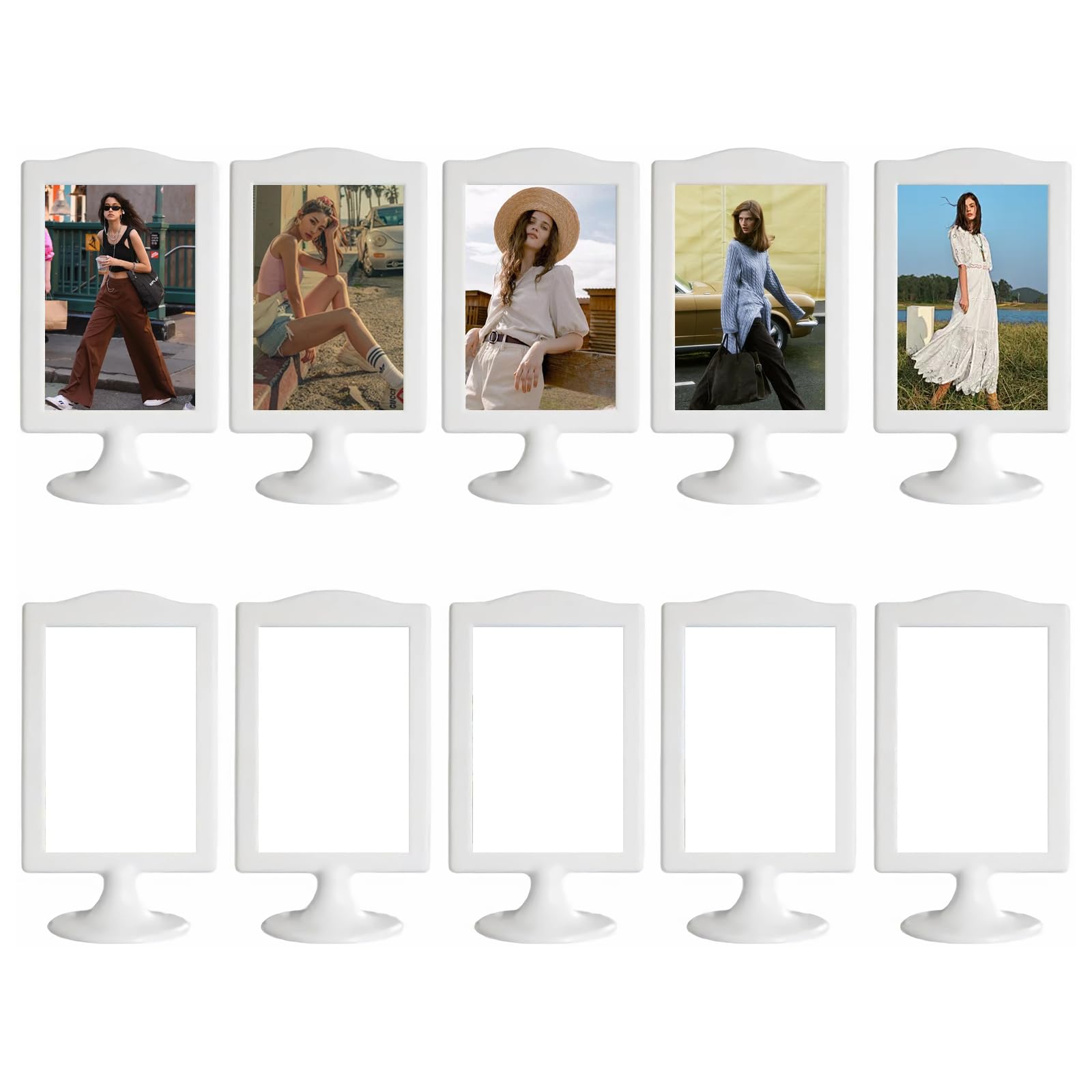 Photo 1 of Voittozege 10 Pack Double Sided Standing Picture Frames 4 x 6, 2 Sides Pedestal Photo Frame with Inserts and Base,White Vertical Picture Holder for Tables,Classroom,Wedding