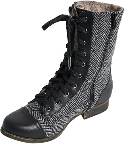 womens black lace up mid calf boots