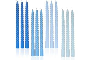 LPUSA Taper Candle Blue Spiral Candle Sticks,Unscented Pastel Candle for Holiday,Wedding and Home Decoration,10inch,12 Pack(E-Gradient Blue)