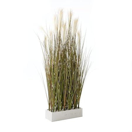 Pureday Kunstpflanze Gras - Raumteiler - Grün Weiß - Höhe ca. 153 cm