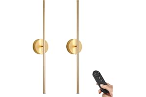 KARTOOSH Battery Operated Wall Sconces with Remote Control, Dimmable Wall Sconces Set of Two, 350°Rotate, 3000K LED Gold Wireless Wall Light for Living Room, Bedroom, Hallway, 28.3 Inch (2 Pack)