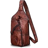 Genuine Leather Sling Bag for Men and Women Vintage Large Sling Backpack Shoulder Crossbody Chest Bag for Ipad