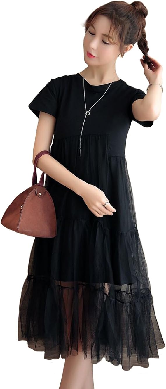 Amazon Co Jp 大きいサイズ レディース チュールワンピース 黒 半袖ワンピ 重ね着風 Ll 3l 4l 5l ブラック 17夏 新入荷 ブラック 5l 服 ファッション小物