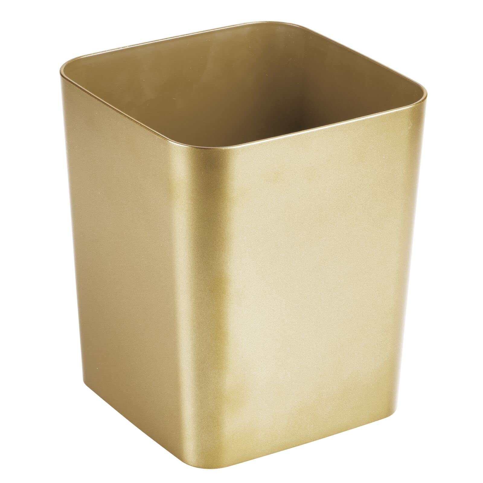 Photo 1 of mDesign Small Square Metal 2.3 Gallon Trash Can Wastebasket Garbage Container Bin for Bathroom, Powder Room, Bedroom - Holds Waste and Recycling - Unity Collection - Soft Brass