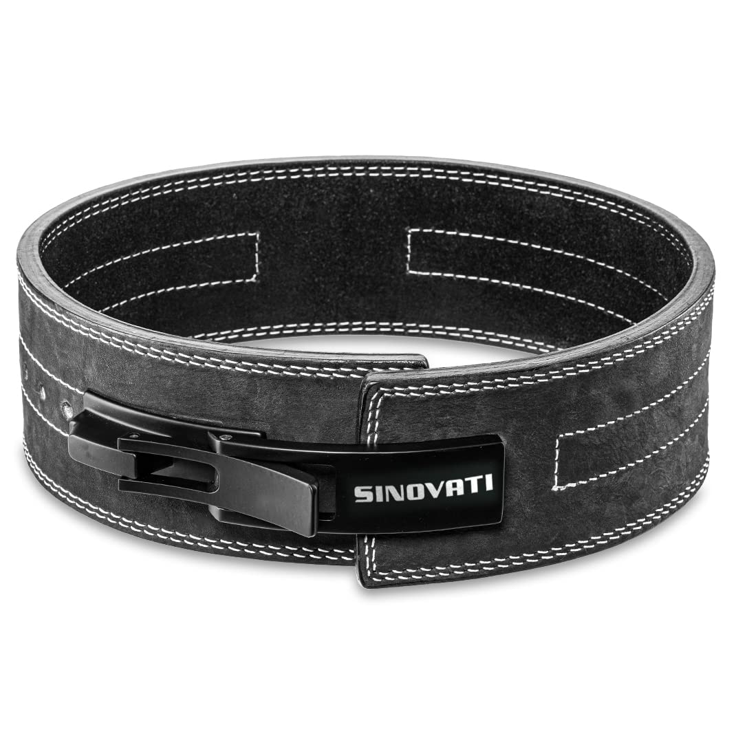 Professional Weightlifting Belt Made of Cowhide Leather with Buckle, Weightlifting Lever Belt for Fitness, Powerlifting, Strength Training, Bodybuilding, with 10cm width, Dark grey nubuck S