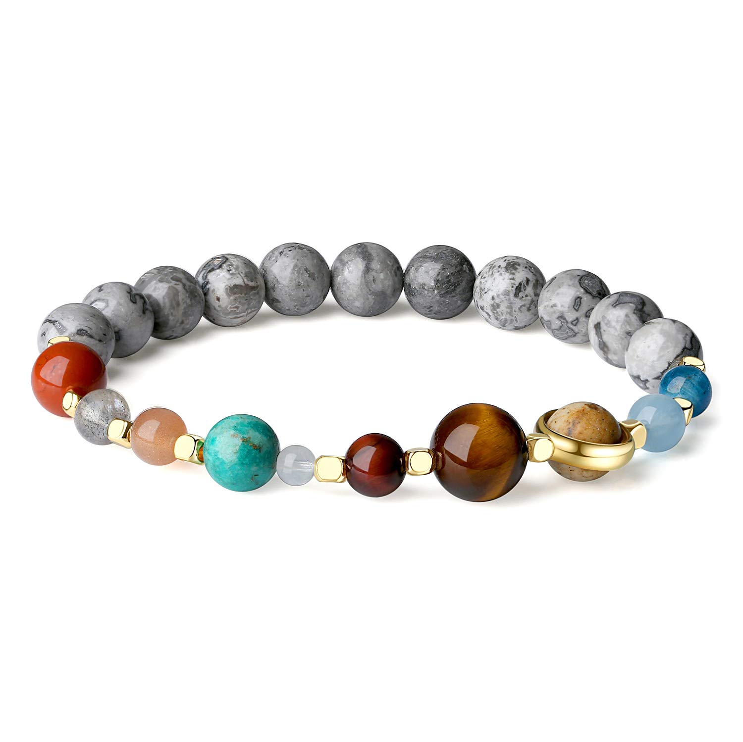 COAI The Eight Planets Map Jasper Star Stone Solar System Bracelet for Men Women