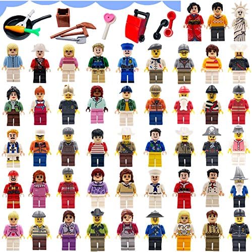 Harlerbo Minifigures Set of 48 - Compatible Minifigures with Interchangeable Accessories Set Mini Figures Community People Building Bricks Interlocking Toy Playset