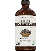 Viva Naturals Organic Castor Oil, Cold-Pressed, 16 fl oz – For Face, Hair, Eyelashes, USDA Organic, Non-GMO - Glass Bottle
