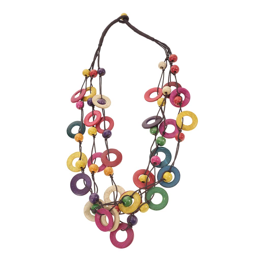 PRETYZOOM Geometric Bohemia Style Necklace Colorful Handcraft Weaving Pendent Vintage Multilayer Jewelry Round Bead Necklace Dress Up Ornaments for Women Girl for Hawaiian Party Supplies