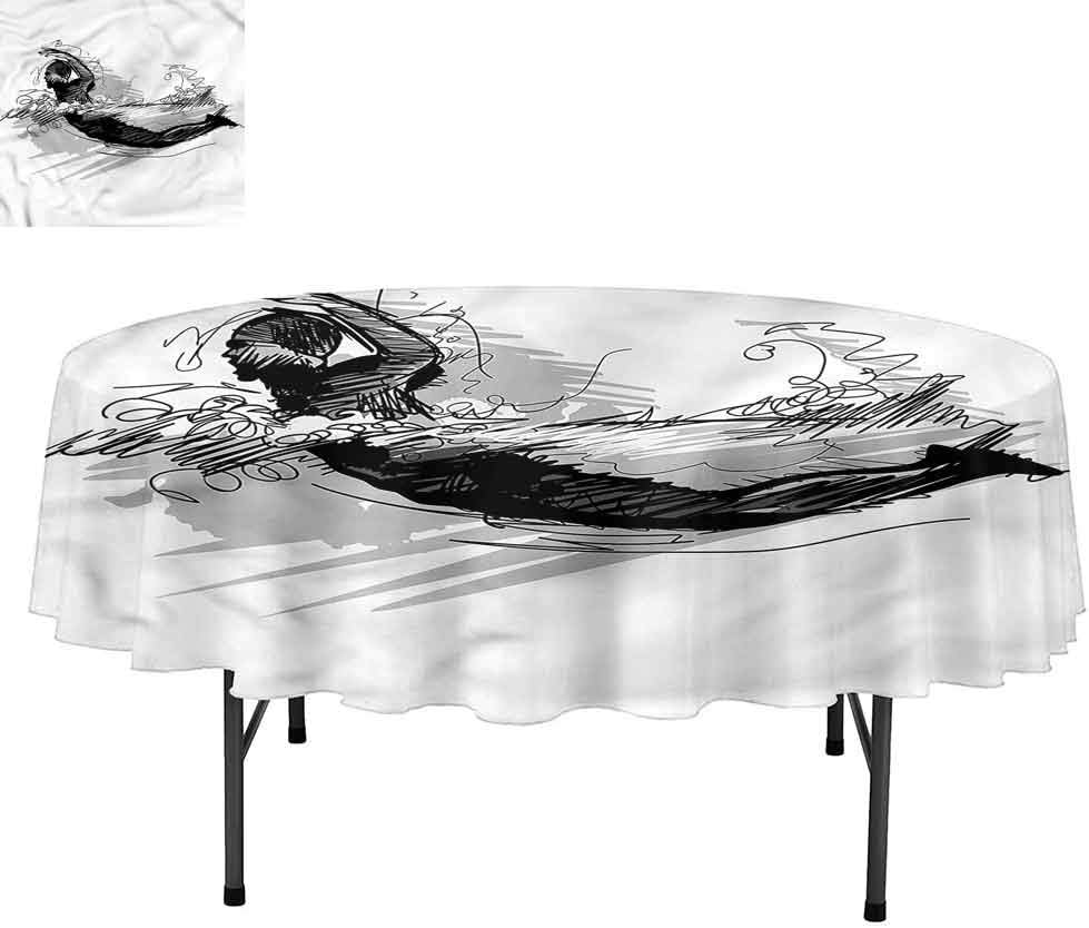 Olympics Water Resistant Tablecloth Wrinkle Free, Swimmer Silhouette Artwork, Table Cover for Outdoor and Indoor Use, Round 70"