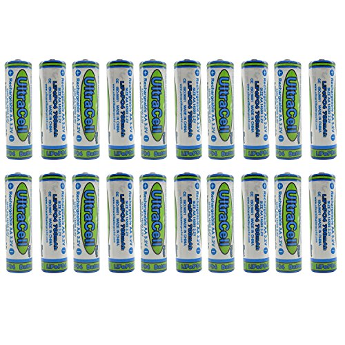 (20-Pack) Ultracell 3.2V LiFePo4 14500 AA 700mAh Rechargeable Battery for Solar Panel Light, Tooth Brush, Shaver