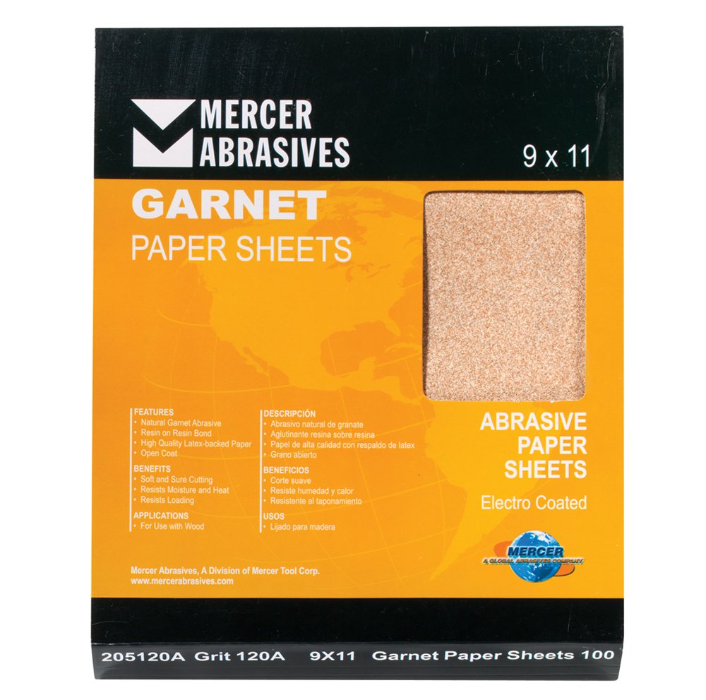Mercer Industries 205120C Grit 120 C-Weight 9" x 11" Garnet Paper Sheets (100-Pack)