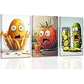 CCWACPP Funny Kitchen Wall Art Vegetable Wall Decor 3 Pieces Potato Tomato Cucumber Pictures Food Canvas Prints Dining Room Kitchen Decor Framed (11x14inchx3Pcs)