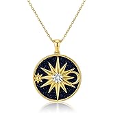 EKJQB 14k Gold Plated Blue Sandstone North Star Pendant Necklace With 5A Cubic Zirconia, Elegant Celestial Jewelry Birthday Gifts For Women