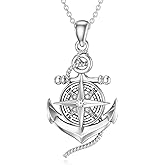 LWXIE Diamond Compass Necklace for Women 925 Sterling Silver Compass Anchor Pendant Necklace Travel Amulet Necklaces Fine Jewelry Gifts for Her