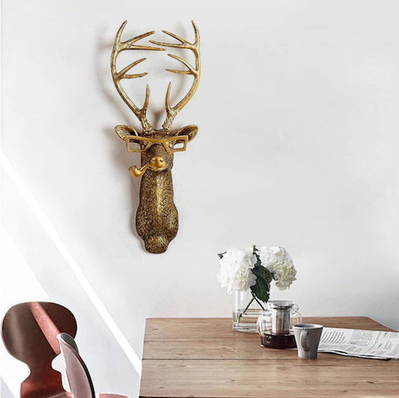 HoldOneLight 3D Wall Mount Ornament, Animal Heads for Wall Art Hanging Sculptures,Small Metal Wall Resin Art Wall Decor Ornament Waterproof Decorations,Living Room Bedroom (Deer head)