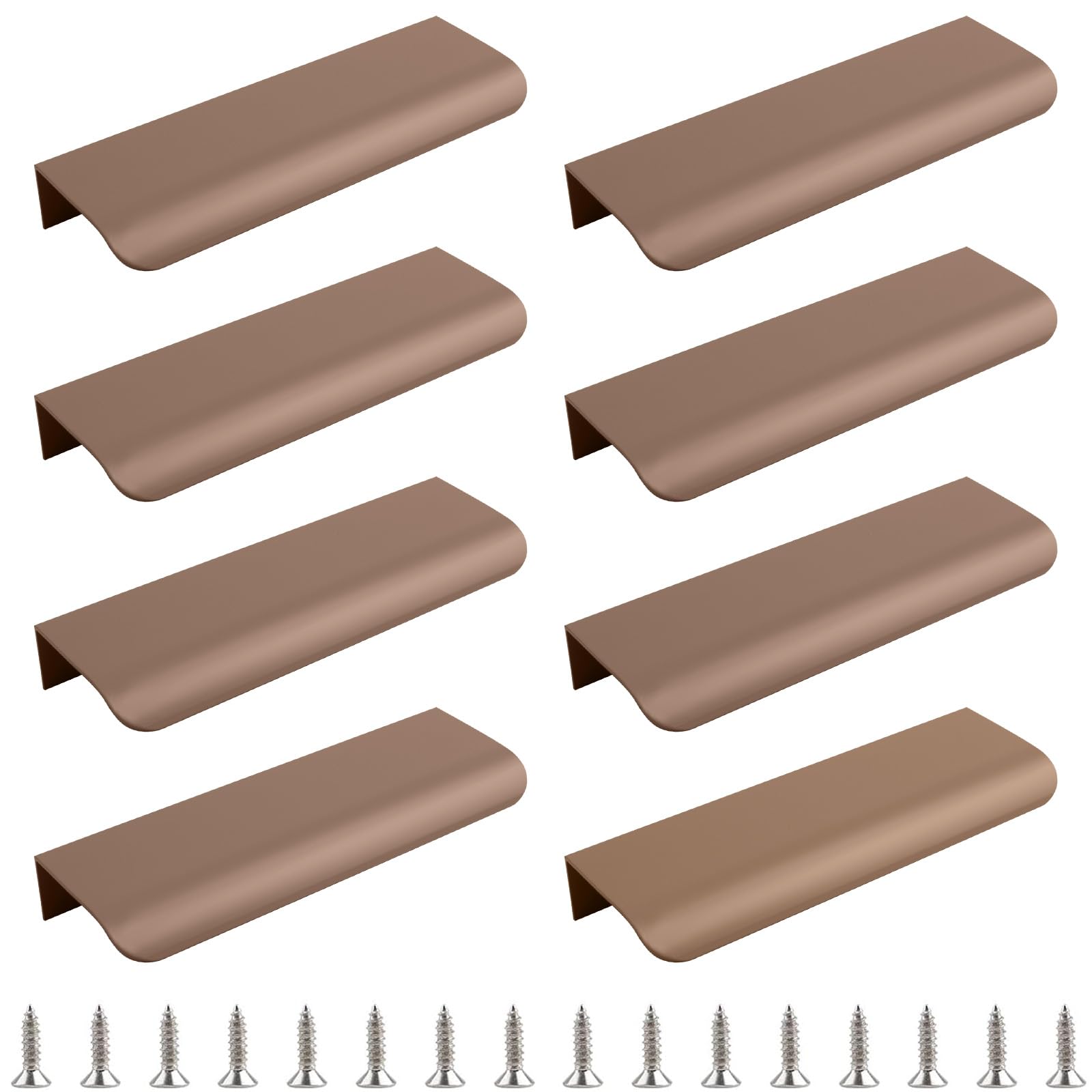 MOROBOR Finger Edge Pull, 8pcs Modern Style Drawer Handle, Curved Aluminum Alloy Invisible Handle Wardrobe Pull for Cabinet Hardware Drawer,120mm/Brown