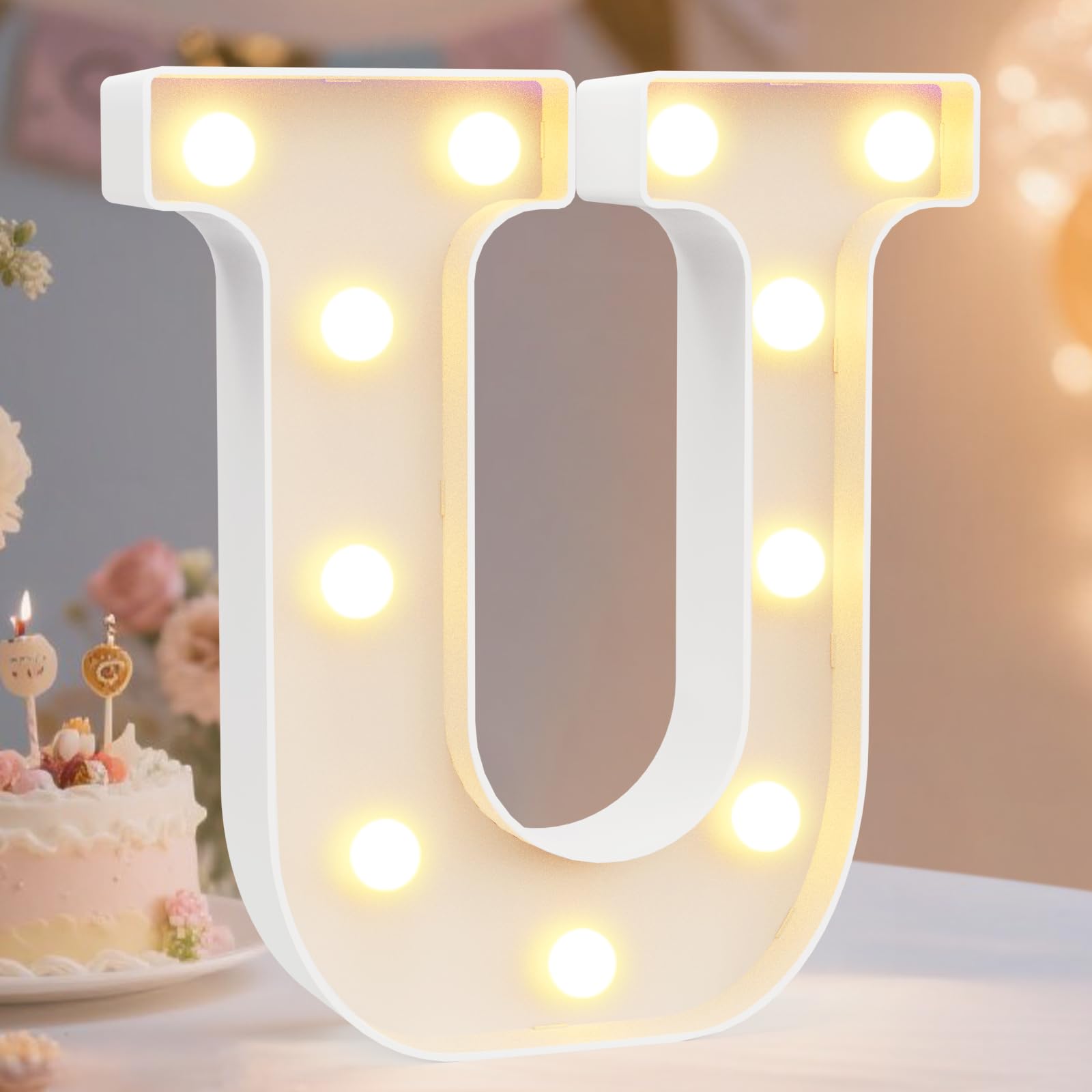 Photo 1 of Pooqla LED Marquee Letter Lights Sign, Light Up Alphabet Letter for Home Party Wedding Decoration U