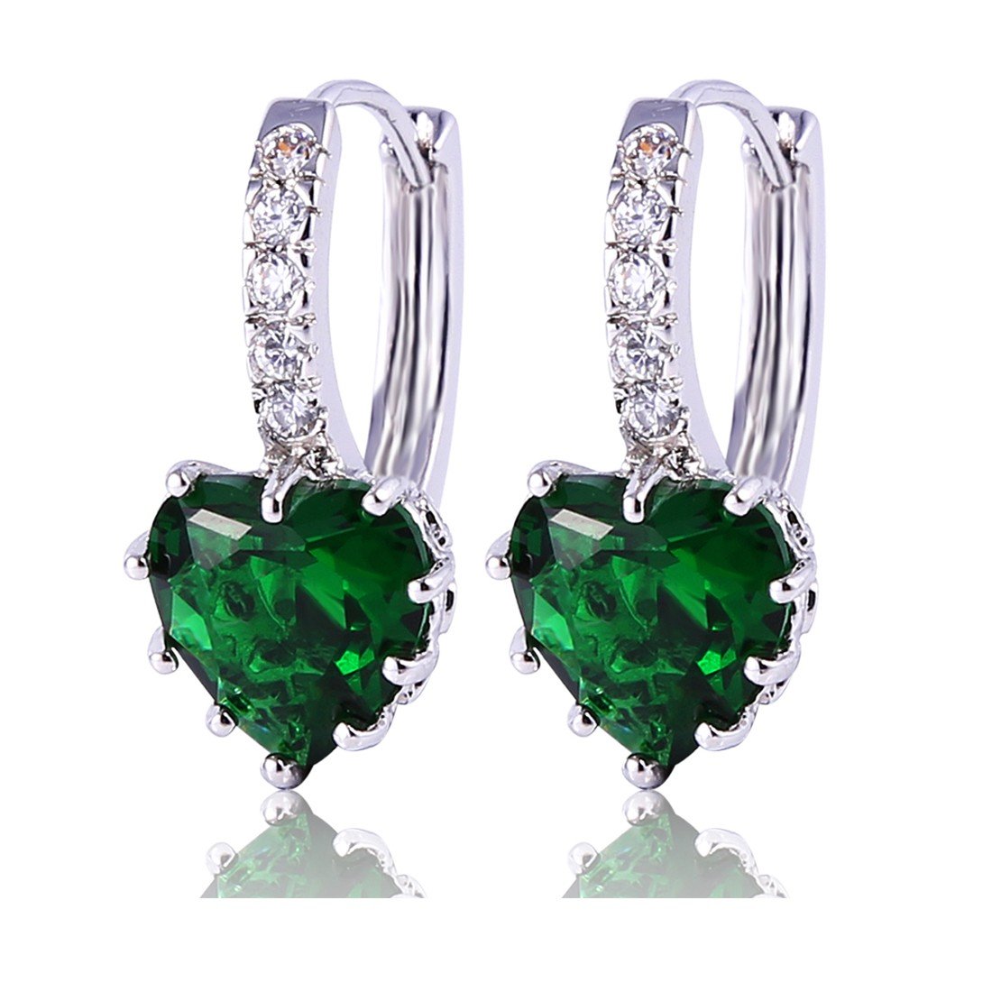 GULICX 925 Sterling Silver Emerald Color Huggie Hoop Earrings Green Heart Shape Stone Zircon — image 1