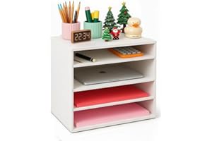 EMERIT Desktop Organizer Wood Paper Organzier Storage Letter Tray Large Textbooks File Sorter with Adjustable Shelves for Home Office