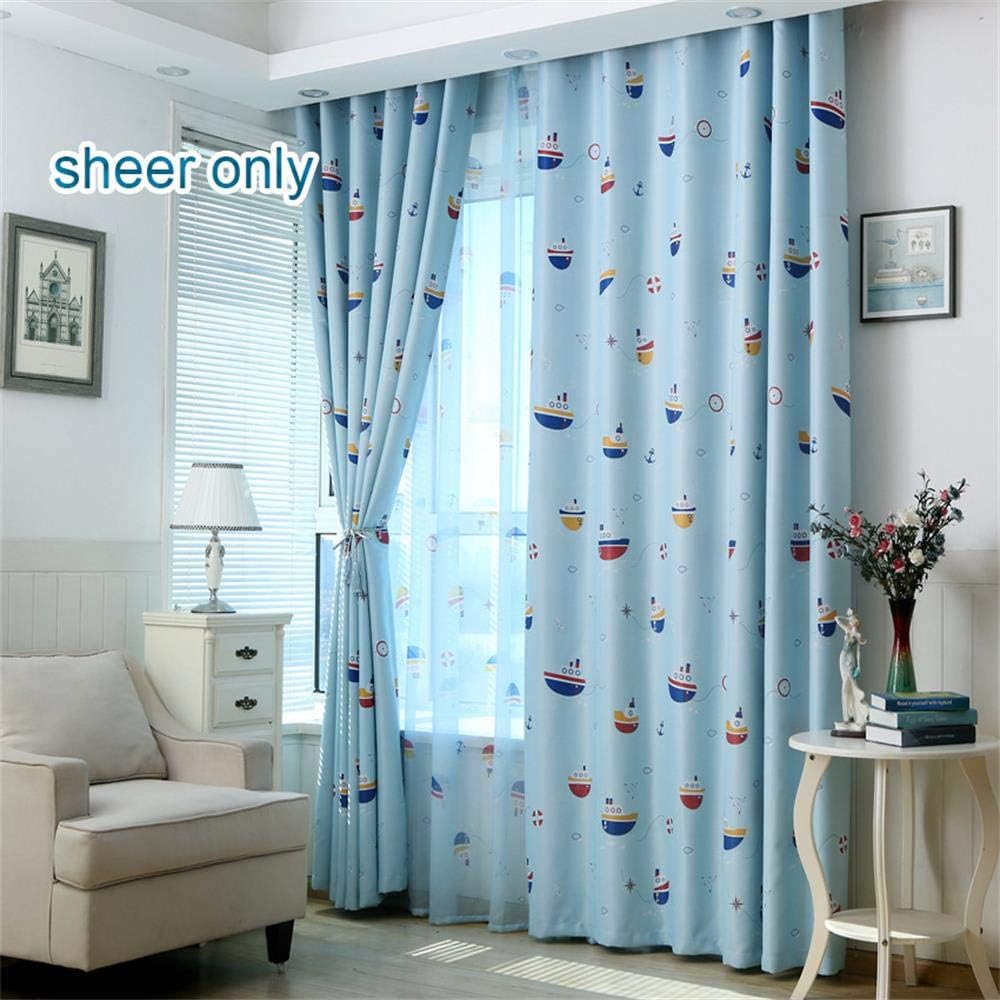 WPKIRA Custom Window Treatments Bay Windows Short Sheer Curtains Drapes Perspective Cartoon Boat Printed Tulle Voile Shades Rod Pocket Window Panels Coverings for Boys Room, 1 Panel W37 x L47 inch