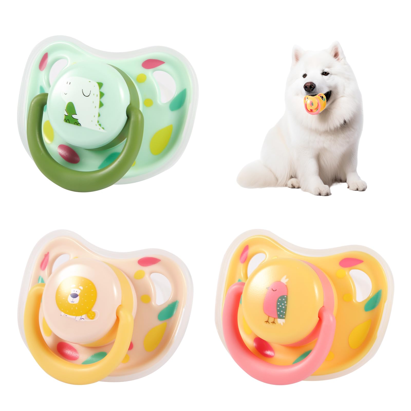 3pcs Dog Pacifiers, Silicone Puppy Kitten Calming Pacifier Cute Dog Pacifier Chew Toy Pacifier Dog Toy for Small Dogs Cats (3 Colors)