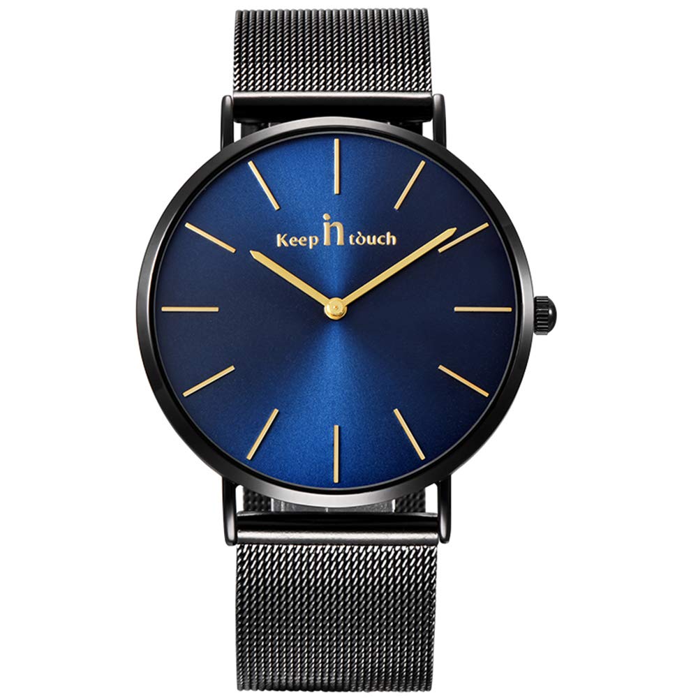 Unendlich U Mens Black Ultra Thin Watch Minimalist Fashion Luxury Wrist Watches for Men Business Watch Waterproof Casual Quartz Watch for Man with Stainless Steel Mesh Band