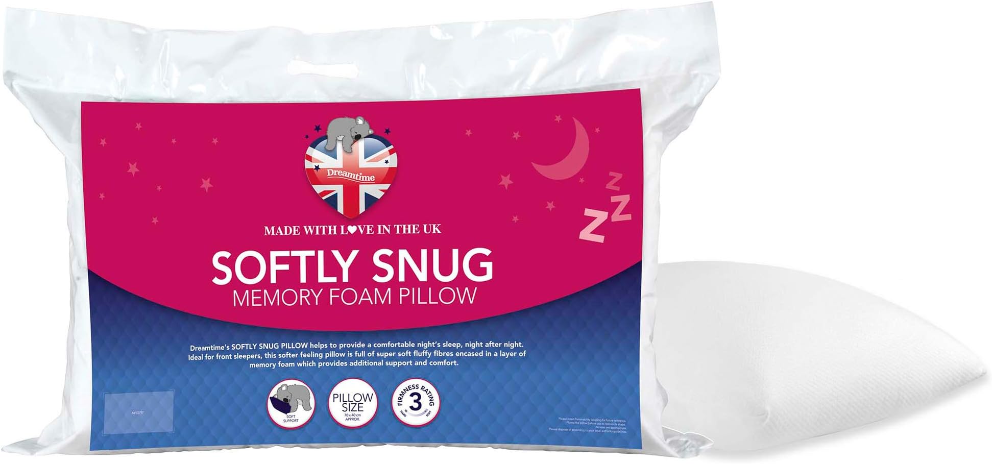 Dreamtime MF02797 Softly Snug Memory Foam Pillow, White