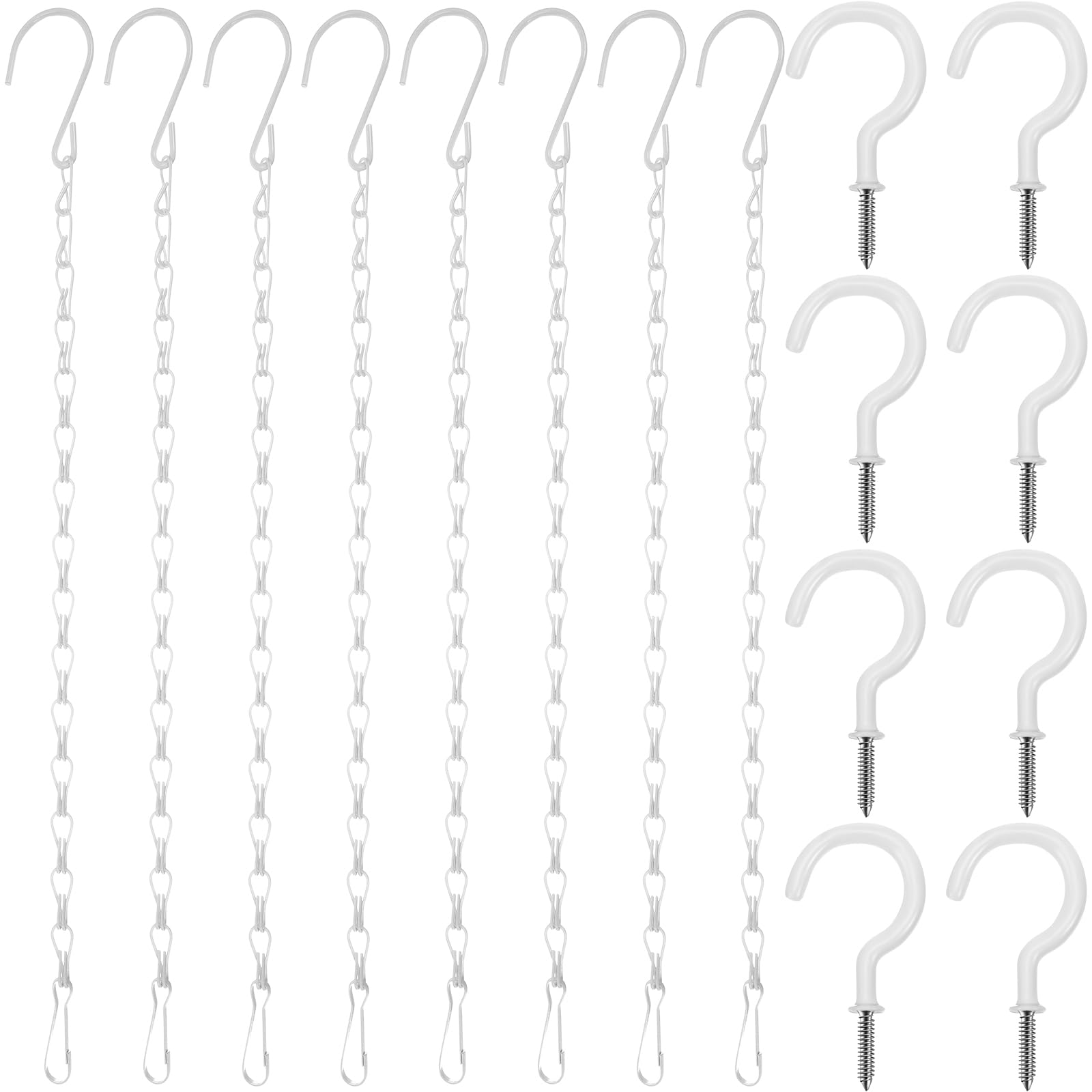 Hotop 8 Pcs Metal Hanging Chains with Ceiling Hooks, Garden Plant Hangers for Hanging Bird Feeders, Billboards, Chalkboards, Basket, Planters, Lanterns, Wind Chimes, Chain Hook DIY(16.38 Inch,White)