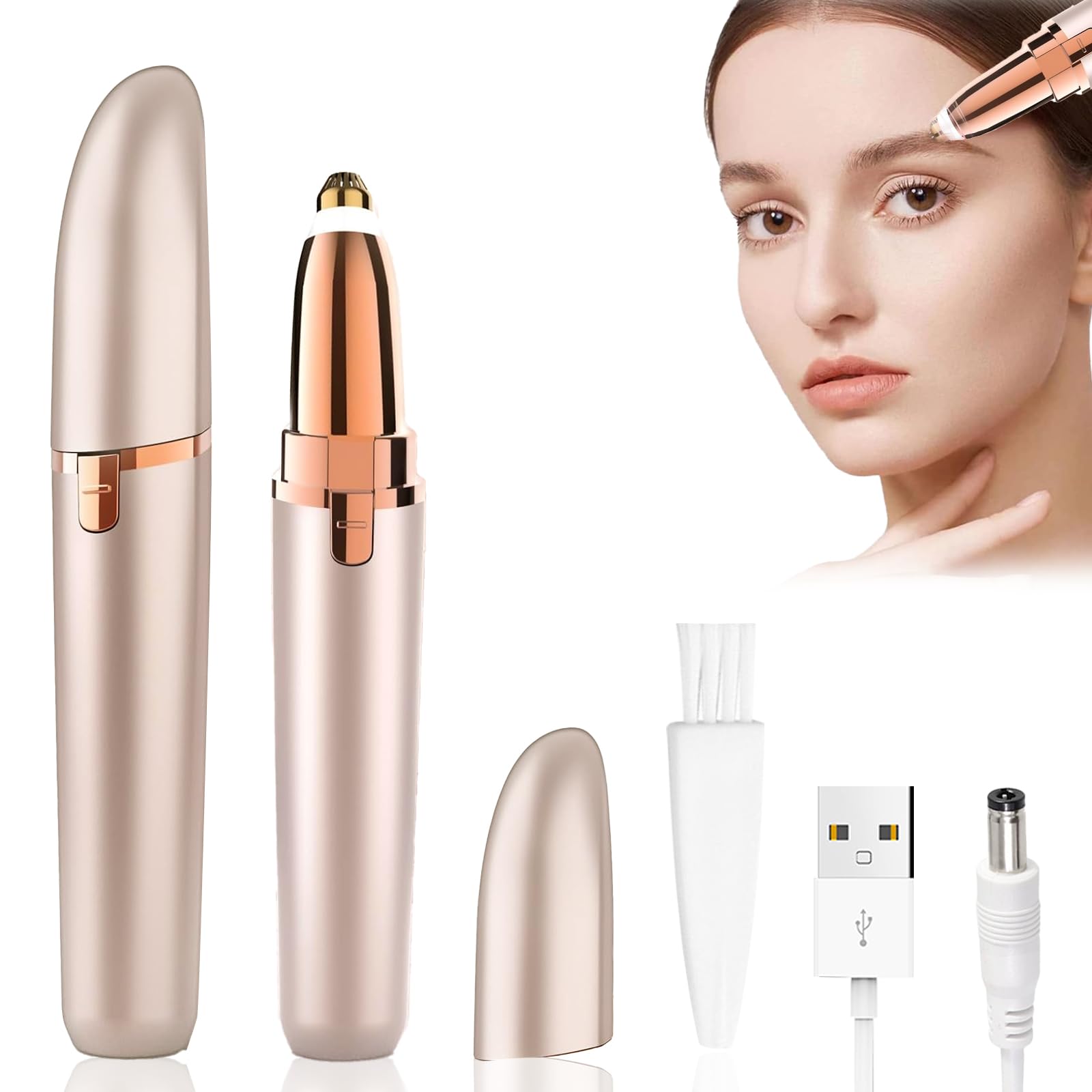 Eyebrow Trimmer Women,Eyebrow Shaper,Eyebrow Shapers for Women,Eyebrow Epilator Pen for Women,Eye Brow Trimmer Ladies,Electric,The Rechargeable Version Comes with LED Light,Charging Cable and Brush