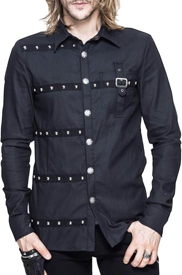 Amazon Lily Leclaire メンズ シャツ 長袖 長袖シャツ 黒 パンク ロック モード系 ベルト トップス 服 シャツ 通販