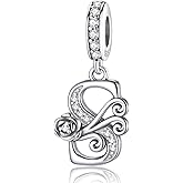LNQOBU Complete A~Z Alphabet Charm Letter Beads, Solid 925 Sterling Silver with Cubic Stones Rose Alphabet Charm fits Pandora Bracelets Necklace Women Jewelry