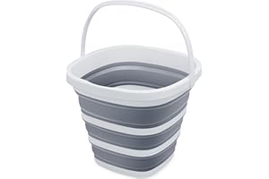 Goderewild Collapsible Bucket, 2.6 Gallon (10L) - Square Foldable Mop Bucket for House Cleaning, Car Washing, Camping - Portable Water Pail for Outdoor, RV, Travel (Grey)
